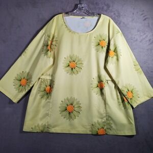 Misslook Top Womens XL Green Daisy Floral 3/4‎ Sleeve Cottagecore Prairie Blouse